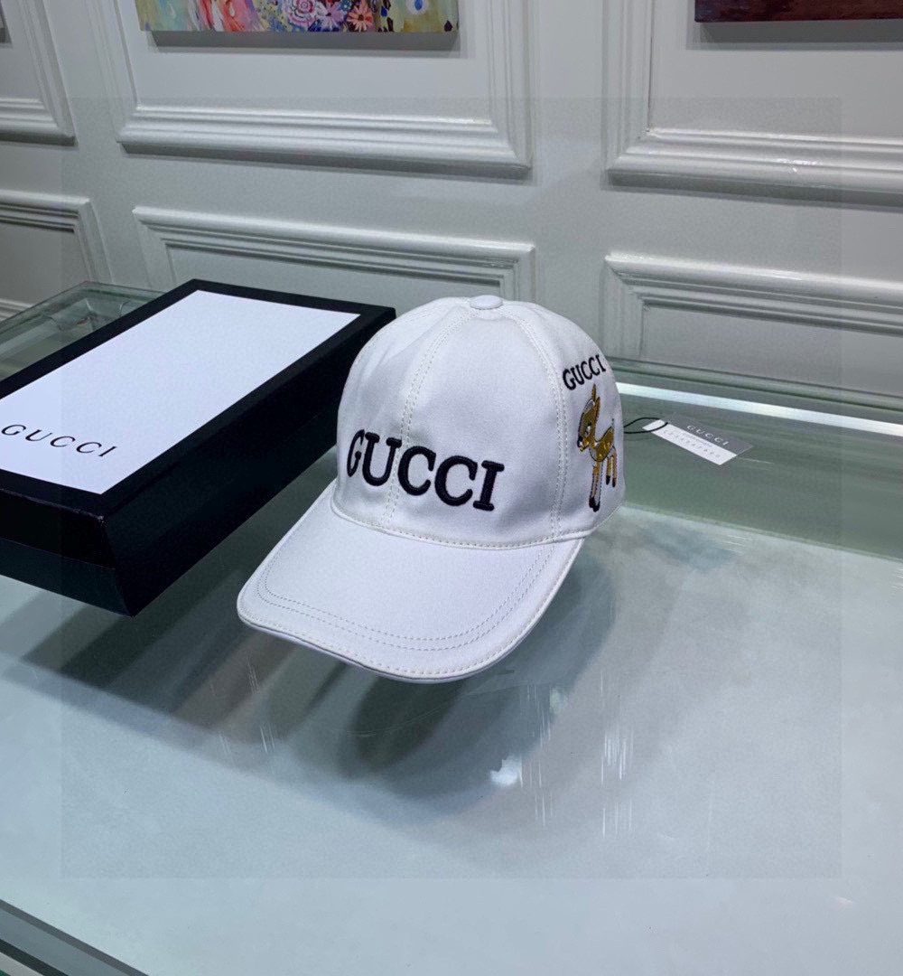 Gucci Bambi Embroidered Baseball Hat White GG Hat