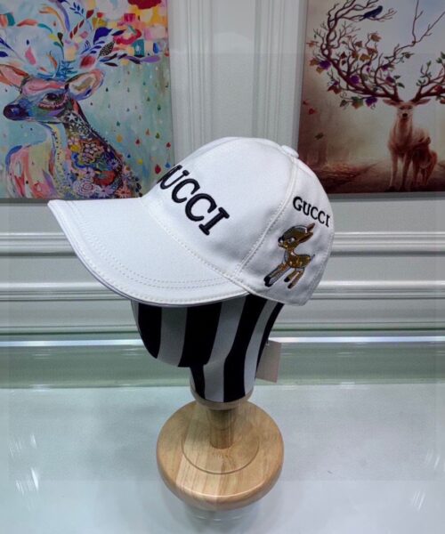 Gucci Bambi Embroidered Baseball Hat White GG Hat