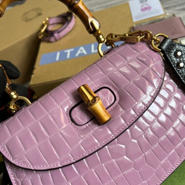 1:1 Replica Gucci Bamboo 1947 Crocodile Top Handle Bag Pink For Women, Women's Bags 10.2in/26cm GG
