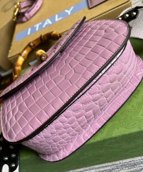 1:1 Replica Gucci Bamboo 1947 Crocodile Top Handle Bag Pink For Women, Women's Bags 10.2in/26cm GG