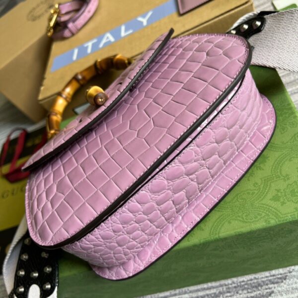 1:1 Replica Gucci Bamboo 1947 Crocodile Top Handle Bag Pink For Women, Women's Bags 10.2in/26cm GG