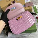 1:1 Replica Gucci Bamboo 1947 Crocodile Top Handle Bag Pink For Women, Women's Bags 10.2in/26cm GG