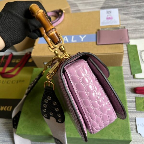 1:1 Replica Gucci Bamboo 1947 Crocodile Top Handle Bag Pink For Women, Women's Bags 10.2in/26cm GG
