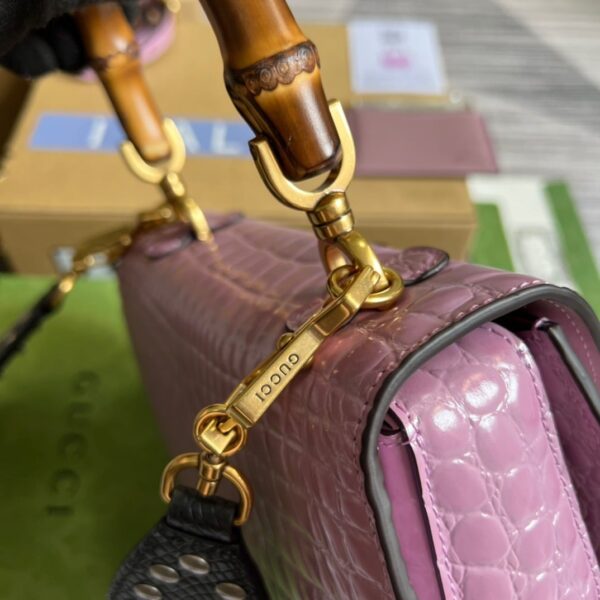 1:1 Replica Gucci Bamboo 1947 Crocodile Top Handle Bag Pink For Women, Women's Bags 10.2in/26cm GG