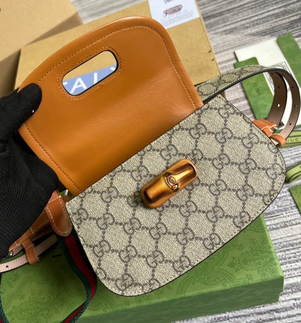 1:1 Replica Gucci Bamboo 1947 Jumbo GG Small Top Handle Bag Brown For Women, Women's Bags 8.3in/21cm GG