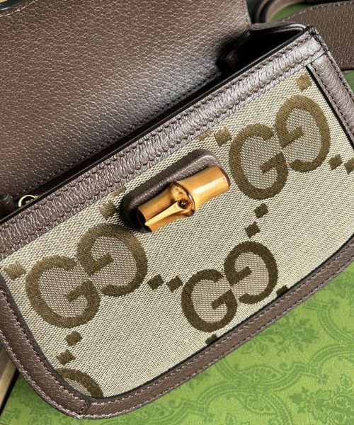 1:1 Replica Gucci Bamboo 1947 Jumbo GG Small Top Handle Bag Camel And Ebony Jumbo GG Canvas Brown For Women 8.3in/21cm 675797 UKMDT 2570