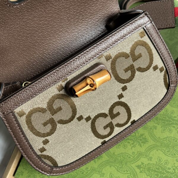 1:1 Replica Gucci Bamboo 1947 Jumbo GG Small Top Handle Bag Camel And Ebony Jumbo GG Canvas Brown For Women 8.3in/21cm 675797 UKMDT 2570