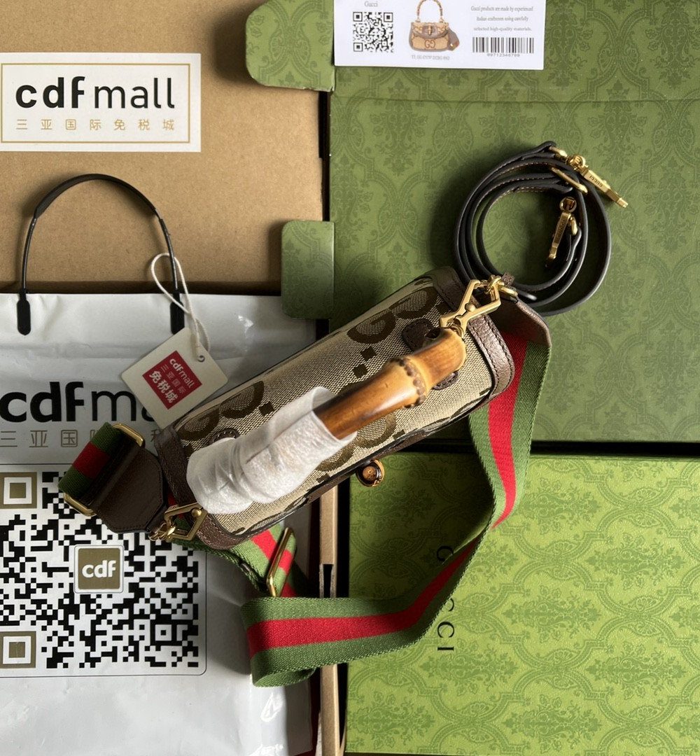 1:1 Replica Gucci Bamboo 1947 Jumbo GG Small Top Handle Bag Camel And Ebony Jumbo GG Canvas Brown For Women 8.3in/21cm 675797 UKMDT 2570