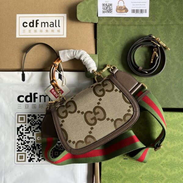 1:1 Replica Gucci Bamboo 1947 Jumbo GG Small Top Handle Bag Camel And Ebony Jumbo GG Canvas Brown For Women 8.3in/21cm 675797 UKMDT 2570
