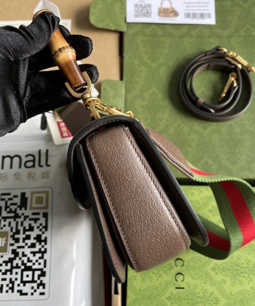 1:1 Replica Gucci Bamboo 1947 Jumbo GG Small Top Handle Bag Camel And Ebony Jumbo GG Canvas Brown For Women 8.3in/21cm 675797 UKMDT 2570