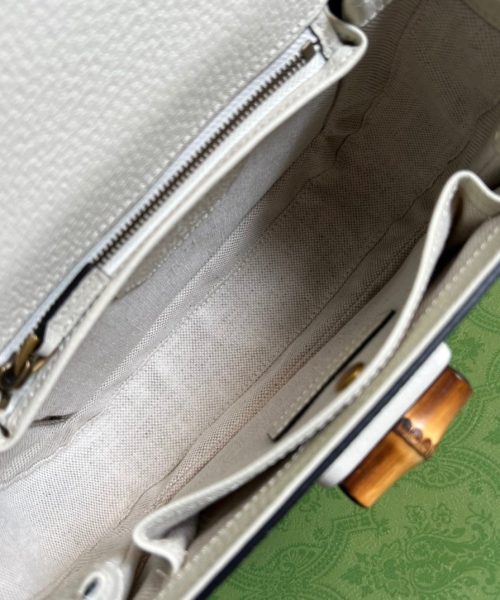 1:1 Replica Gucci Bamboo 1947 Medium  Top Handle Bag White For Women, Women's Bags 10.2in/26cm GG
