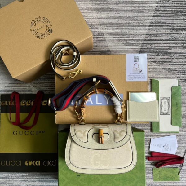 1:1 Replica Gucci Bamboo 1947 Medium  Top Handle Bag White For Women, Women's Bags 10.2in/26cm GG