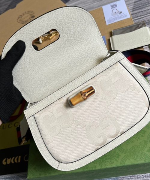1:1 Replica Gucci Bamboo 1947 Medium  Top Handle Bag White For Women, Women's Bags 10.2in/26cm GG