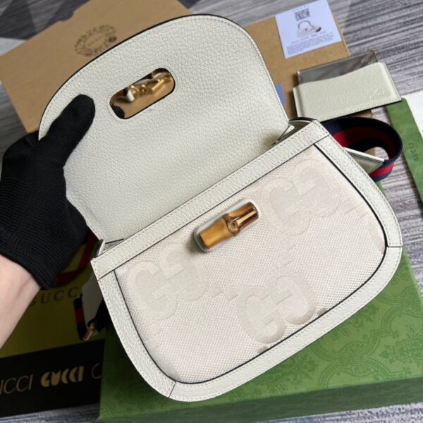 1:1 Replica Gucci Bamboo 1947 Medium  Top Handle Bag White For Women, Women's Bags 10.2in/26cm GG