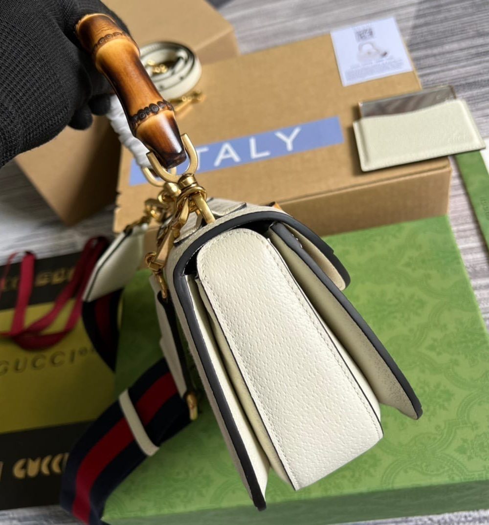 1:1 Replica Gucci Bamboo 1947 Medium  Top Handle Bag White For Women, Women's Bags 10.2in/26cm GG