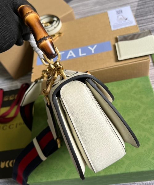 1:1 Replica Gucci Bamboo 1947 Medium  Top Handle Bag White For Women, Women's Bags 10.2in/26cm GG