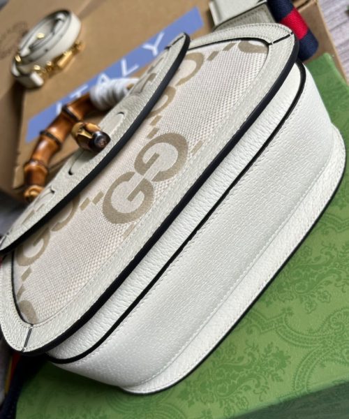 1:1 Replica Gucci Bamboo 1947 Medium  Top Handle Bag White For Women, Women's Bags 10.2in/26cm GG