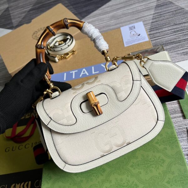 1:1 Replica Gucci Bamboo 1947 Medium  Top Handle Bag White For Women, Women's Bags 10.2in/26cm GG
