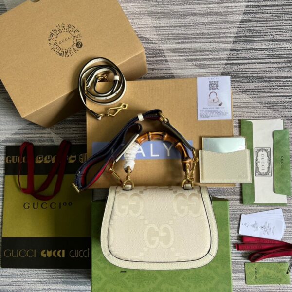 1:1 Replica Gucci Bamboo 1947 Medium  Top Handle Bag White For Women, Women's Bags 10.2in/26cm GG