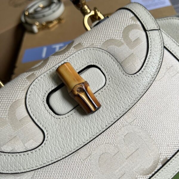 1:1 Replica Gucci Bamboo 1947 Medium  Top Handle Bag White For Women, Women's Bags 10.2in/26cm GG