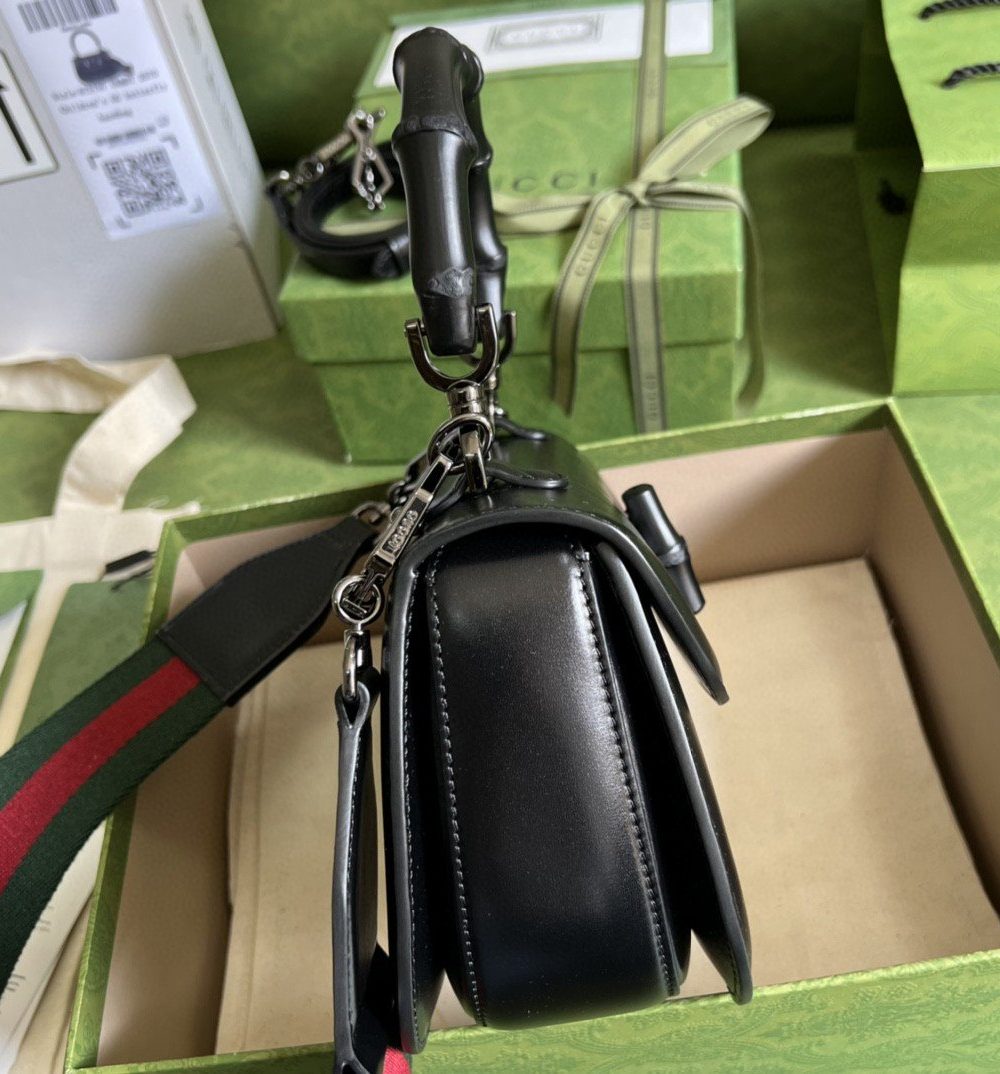 1:1 Replica Gucci Bamboo 1947 Small Top Handle Bag Black  For Women 8.3in/21cm GG 675797 10ODP 1060