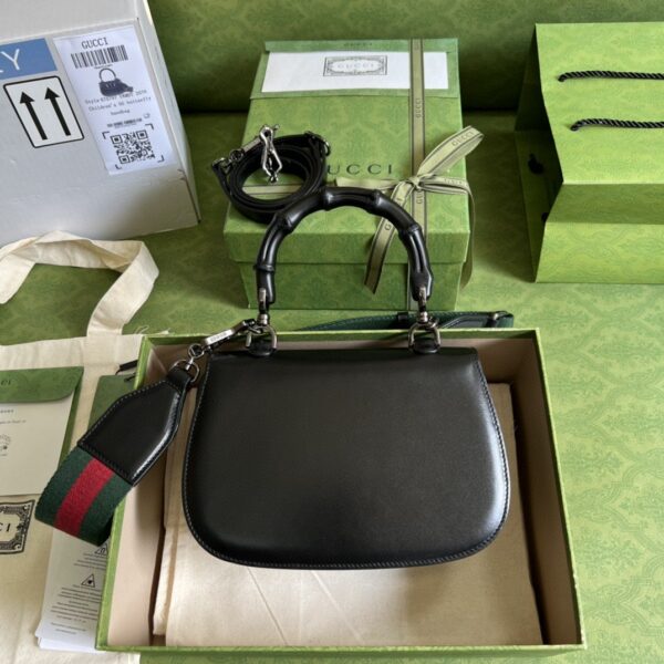 1:1 Replica Gucci Bamboo 1947 Small Top Handle Bag Black  For Women 8.3in/21cm GG 675797 10ODP 1060