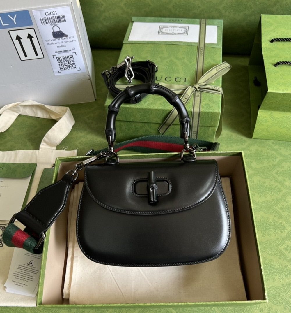 1:1 Replica Gucci Bamboo 1947 Small Top Handle Bag Black For Women 8.3in/21cm GG 675797 10ODP 1060