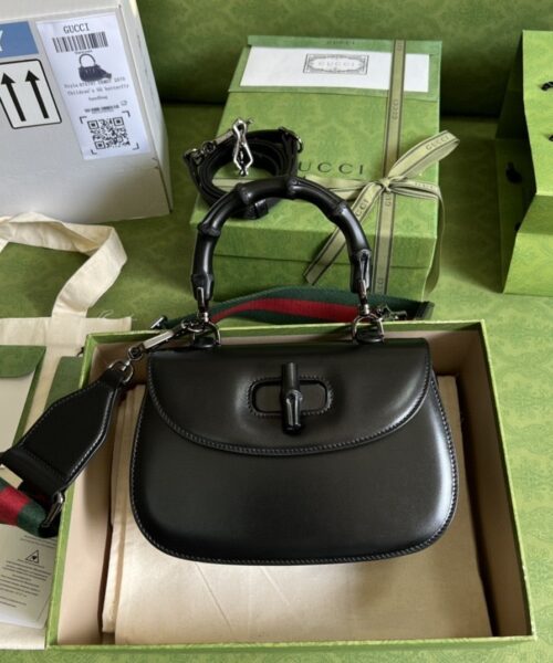 1:1 Replica Gucci Bamboo 1947 Small Top Handle Bag Black  For Women 8.3in/21cm GG 675797 10ODP 1060