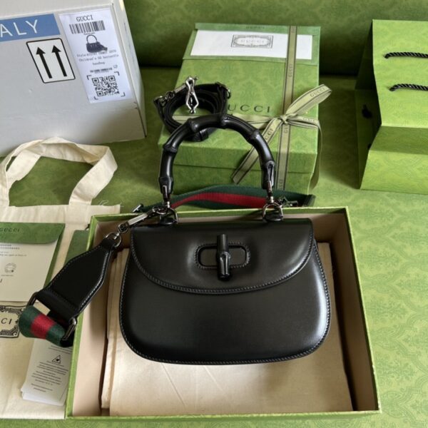 1:1 Replica Gucci Bamboo 1947 Small Top Handle Bag Black  For Women 8.3in/21cm GG 675797 10ODP 1060