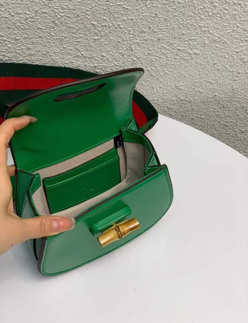 1:1 Replica Gucci Bamboo 1947 Small Top Handle Bag Green  For Women 6.7in/17cm GG 675797 10ODT 3384
