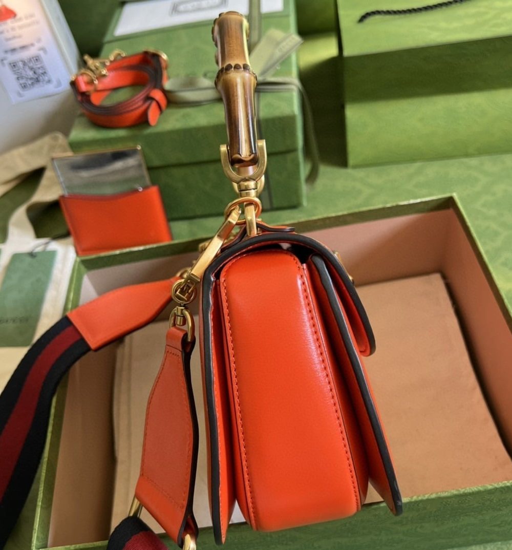 1:1 Replica Gucci Bamboo 1947 Small Top Handle Bag Orange  For Women 8.3in/21cm ‎GG 675797 10ODT 7768