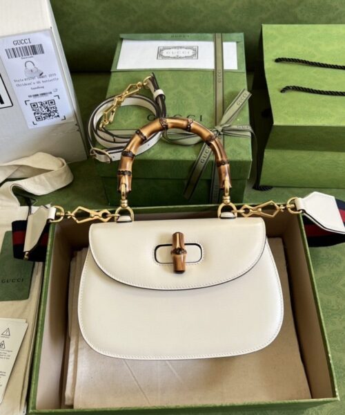 1:1 Replica Gucci Bamboo 1947 Small Top Handle Bag White For Women 8.3in/21cm GG 675797 10ODT 8454