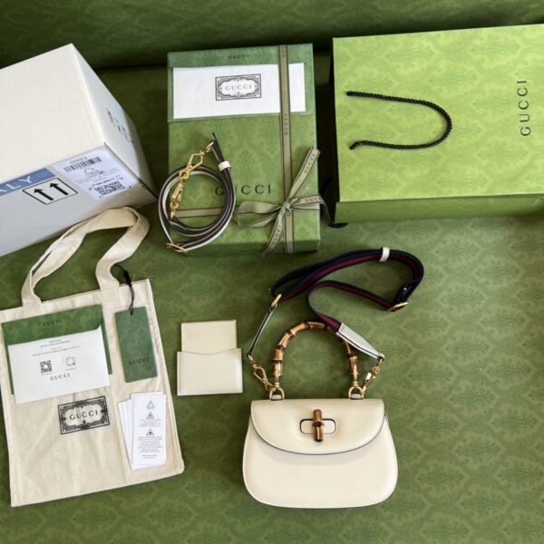 1:1 Replica Gucci Bamboo 1947 Small Top Handle Bag White For Women 8.3in/21cm GG 675797 10ODT 8454