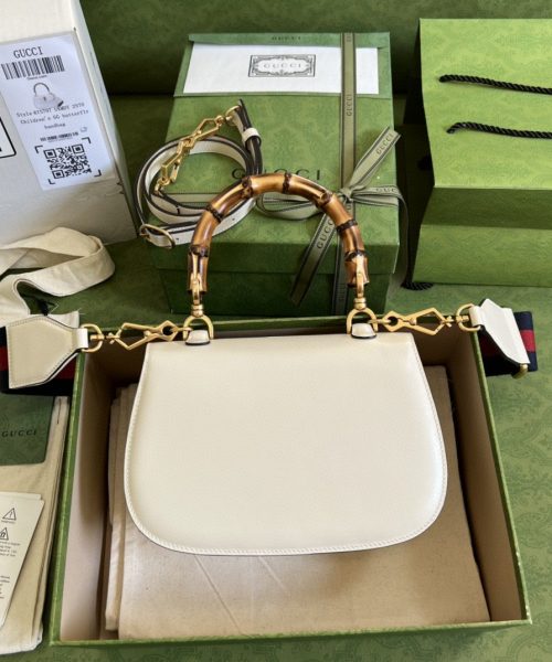 1:1 Replica Gucci Bamboo 1947 Small Top Handle Bag White For Women 8.3in/21cm GG 675797 10ODT 8454
