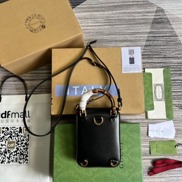 1:1 Replica Gucci Bamboo Mini Handbag Black For Women, Women's Bags 6.2in/16cm GG 702106 UZY0T 1000