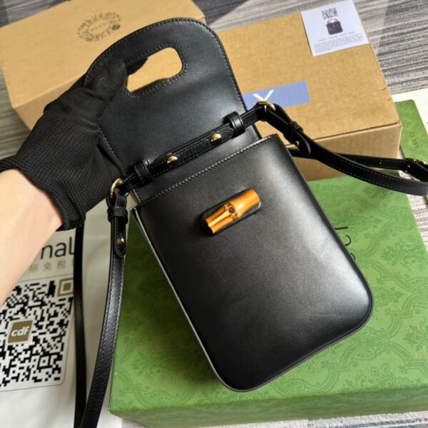 1:1 Replica Gucci Bamboo Mini Handbag Black For Women, Women's Bags 6.2in/16cm GG 702106 UZY0T 1000