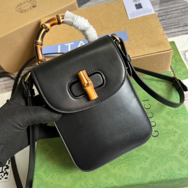 1:1 Replica Gucci Bamboo Mini Handbag Black For Women, Women's Bags 6.2in/16cm GG 702106 UZY0T 1000