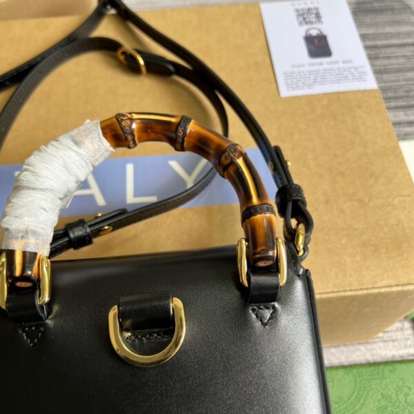 1:1 Replica Gucci Bamboo Mini Handbag Black For Women, Women's Bags 6.2in/16cm GG 702106 UZY0T 1000