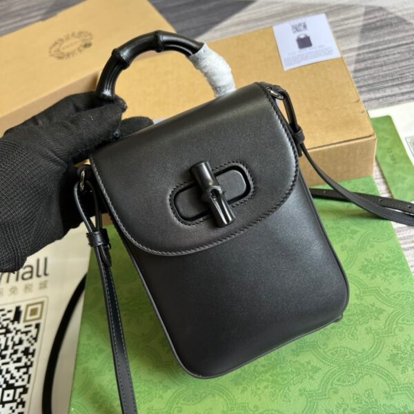 1:1 Replica Gucci Bamboo Mini Handbag Black For Women, Women's Bags 6.2in/16cm GG