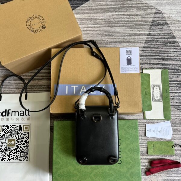 1:1 Replica Gucci Bamboo Mini Handbag Black For Women, Women's Bags 6.2in/16cm GG