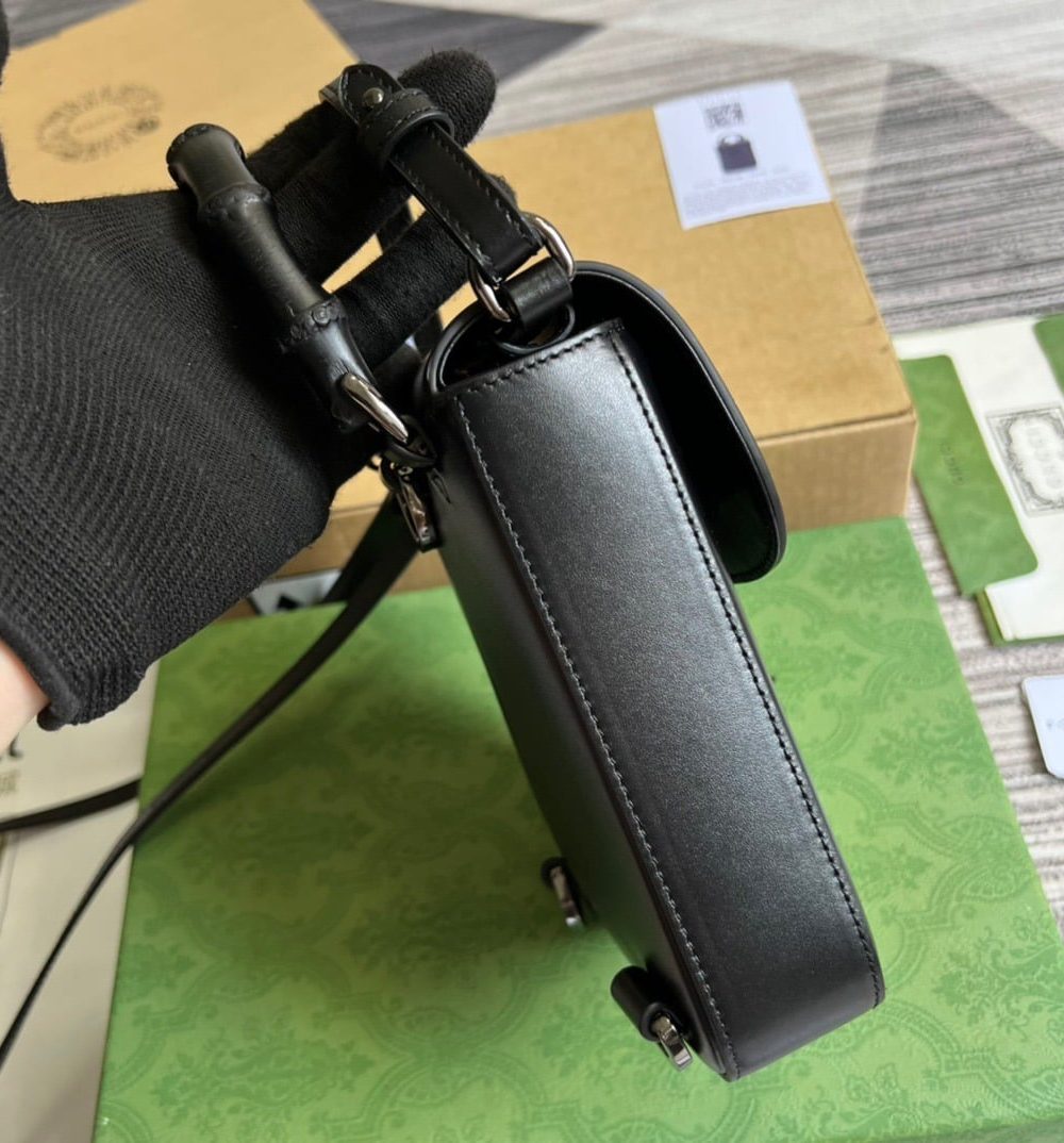 1:1 Replica Gucci Bamboo Mini Handbag Black For Women, Women's Bags 6.2in/16cm GG