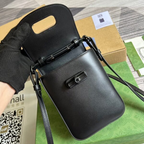 1:1 Replica Gucci Bamboo Mini Handbag Black For Women, Women's Bags 6.2in/16cm GG