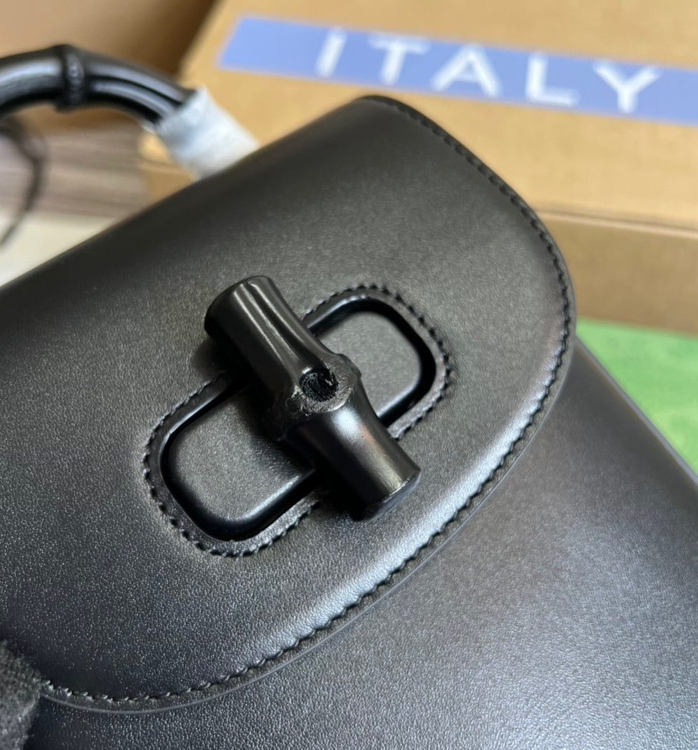 1:1 Replica Gucci Bamboo Mini Handbag Black For Women, Women's Bags 6.2in/16cm GG