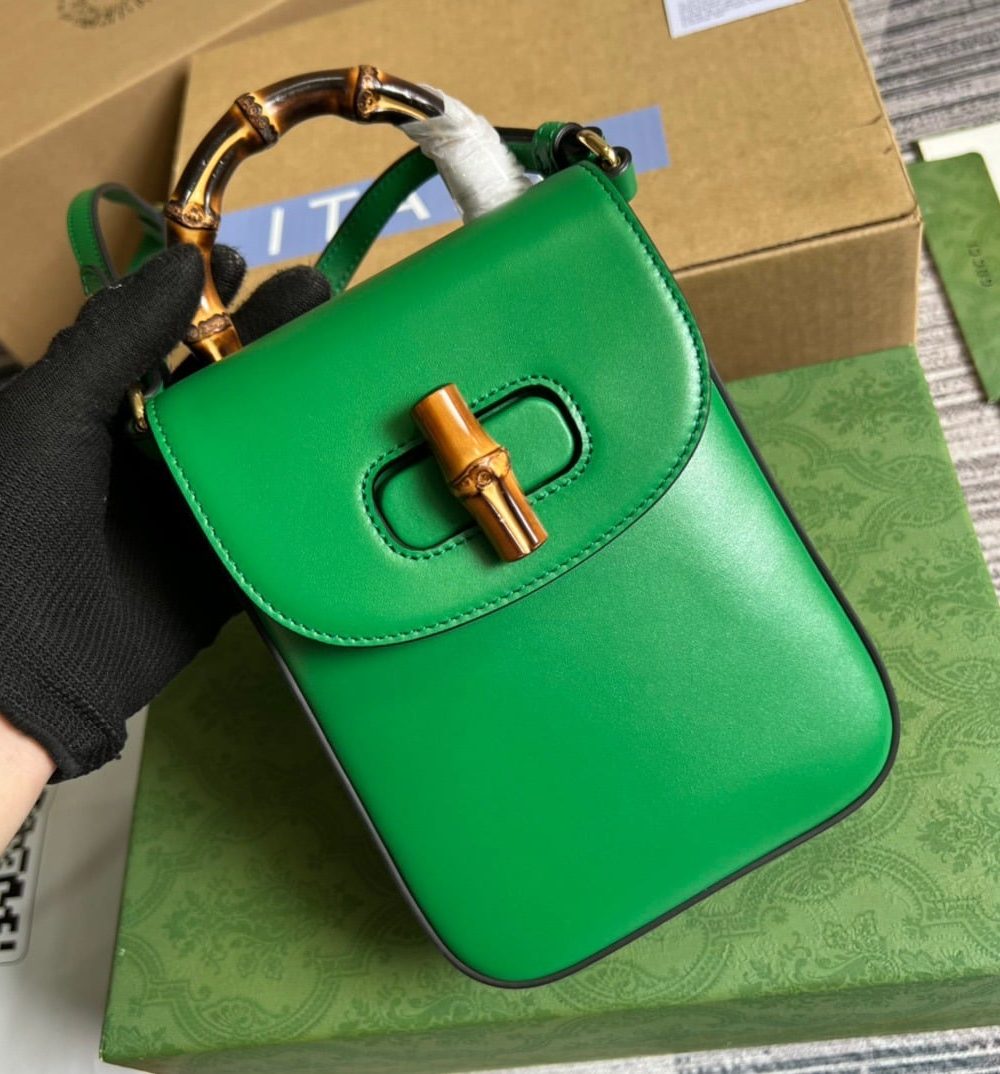 1:1 Replica Gucci Bamboo Mini Handbag Green For Women, Women's Bags 6.2in/16cm GG