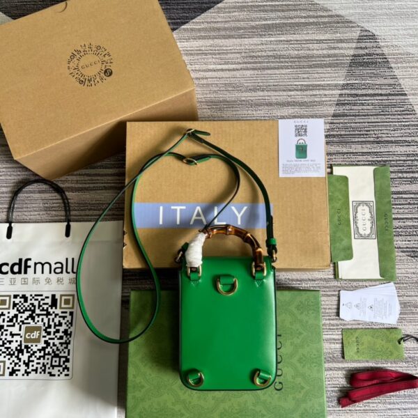 1:1 Replica Gucci Bamboo Mini Handbag Green For Women, Women's Bags 6.2in/16cm GG