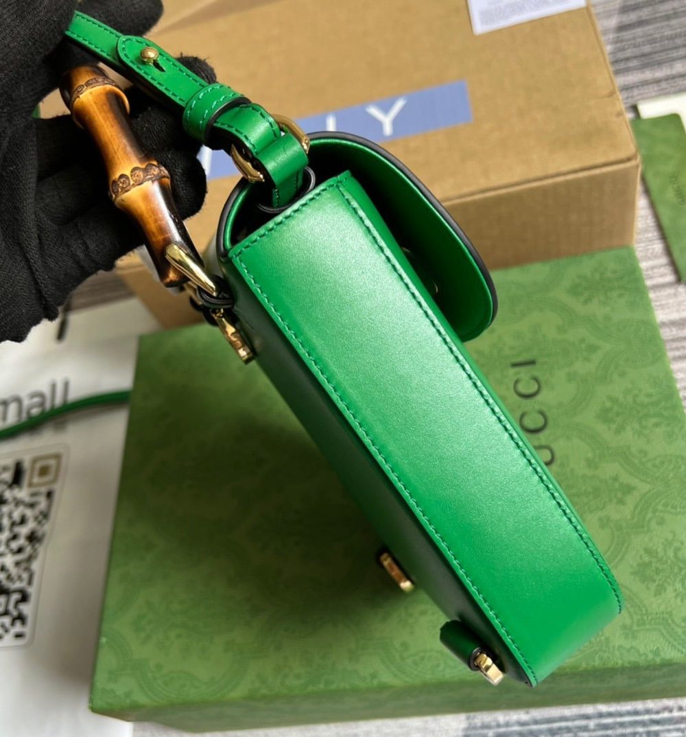 1:1 Replica Gucci Bamboo Mini Handbag Green For Women, Women's Bags 6.2in/16cm GG