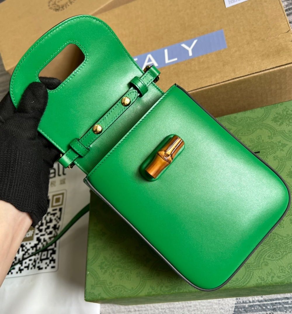 1:1 Replica Gucci Bamboo Mini Handbag Green For Women, Women's Bags 6.2in/16cm GG
