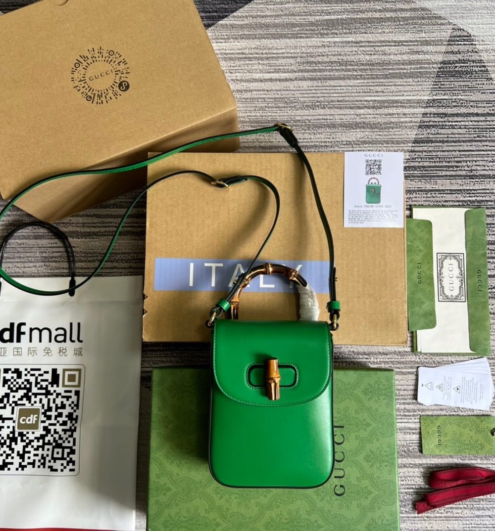 1:1 Replica Gucci Bamboo Mini Handbag Green For Women, Women's Bags 6.2in/16cm GG