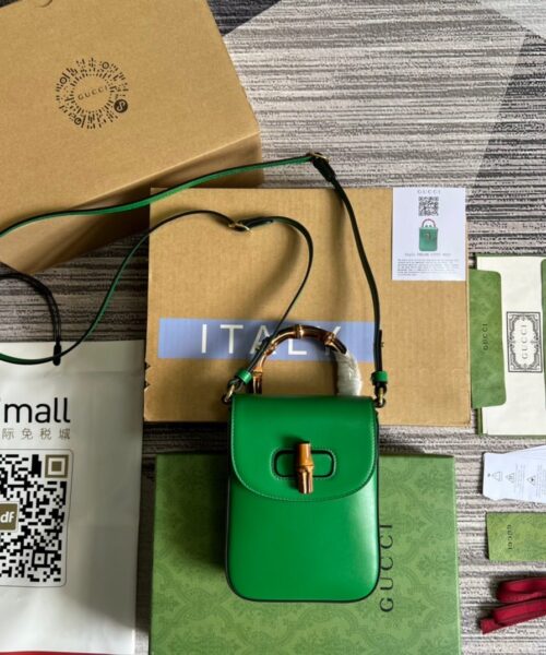 1:1 Replica Gucci Bamboo Mini Handbag Green For Women, Women's Bags 6.2in/16cm GG