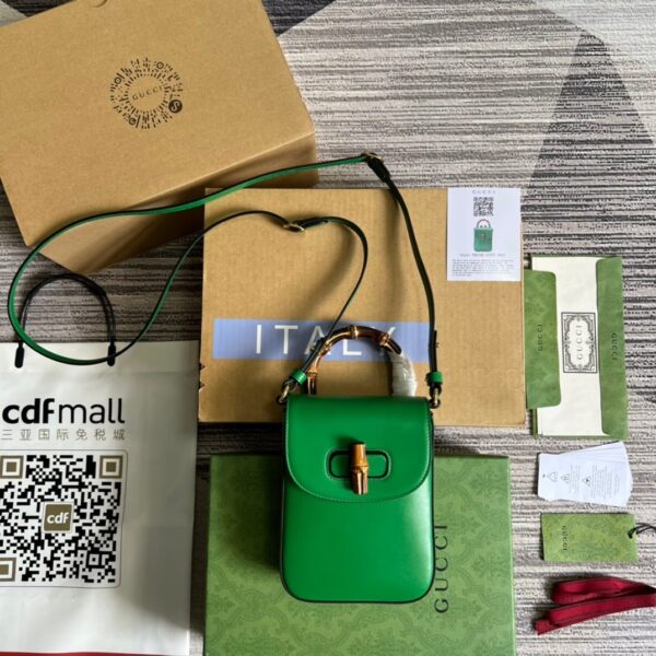1:1 Replica Gucci Bamboo Mini Handbag Green For Women, Women's Bags 6.2in/16cm GG